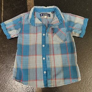 Ben Sherman Toddler Button Up Shirt Plaid Blue Turquoise Red Orange Size 3T